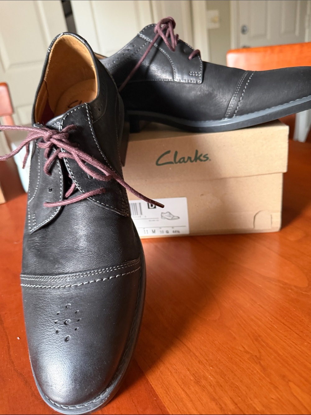 Clarks Black Leather Oxford with Dark Burgundy Laces
